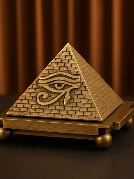 Solid Brass Egyptian Pyramid Incense Burner Eye of Horus Decor Spiritual - Picture 1 of 6